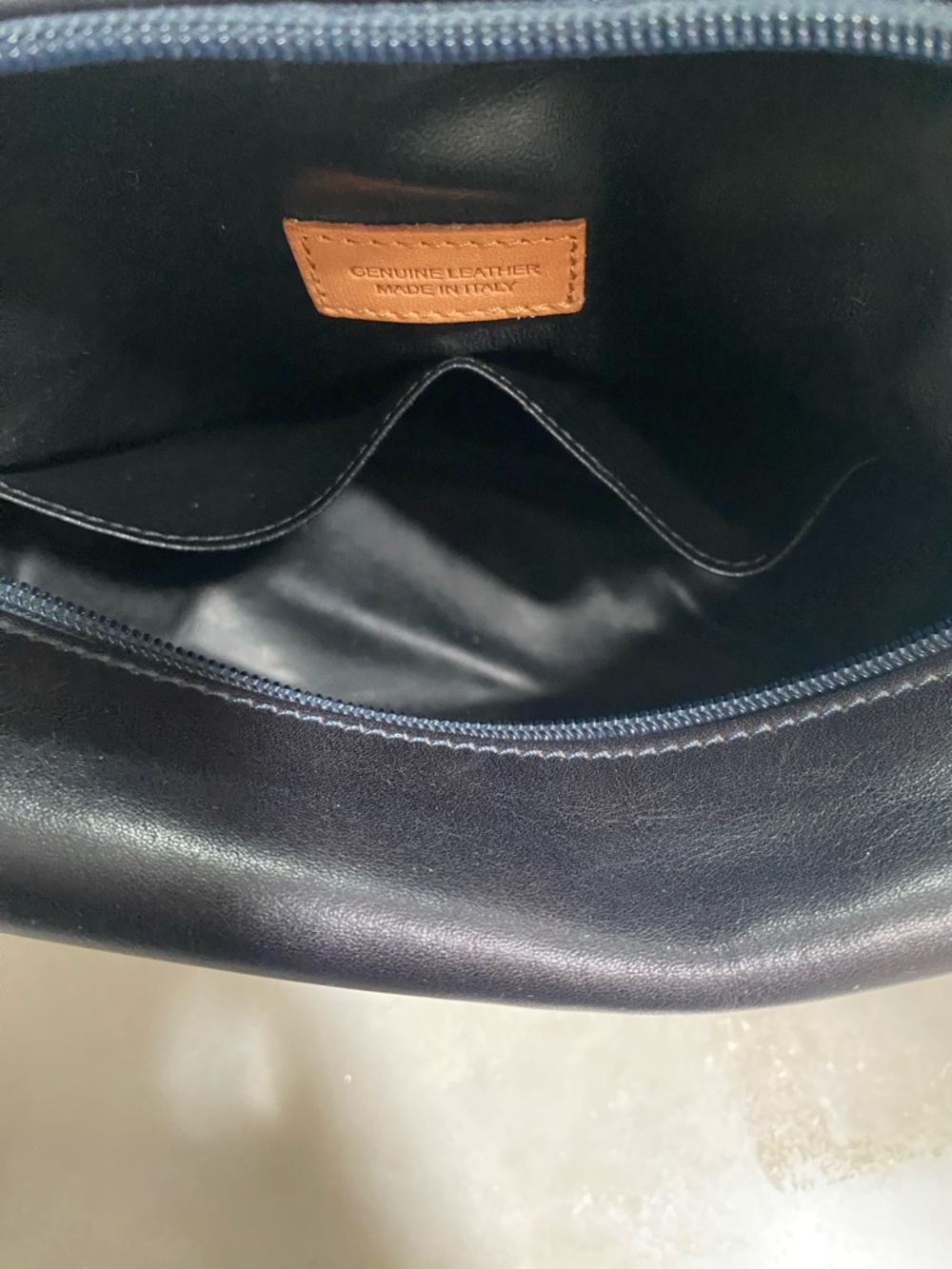 Black Leather Travel Dopp Kit with Tan Accents Moscardini Firenze - Picture 3 of 5